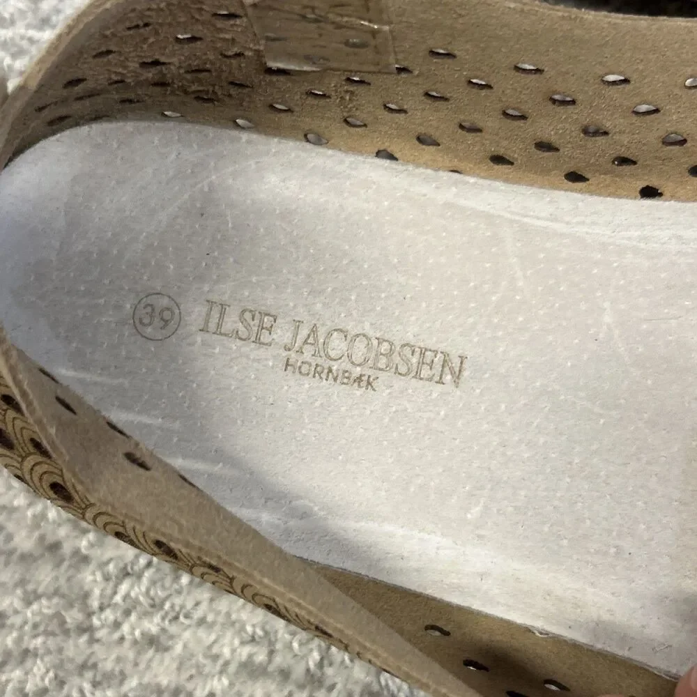 Ilse Jacobsen Shoes Womens 39 US 9 Latte Tulip Leather Perforated Flats Comfort